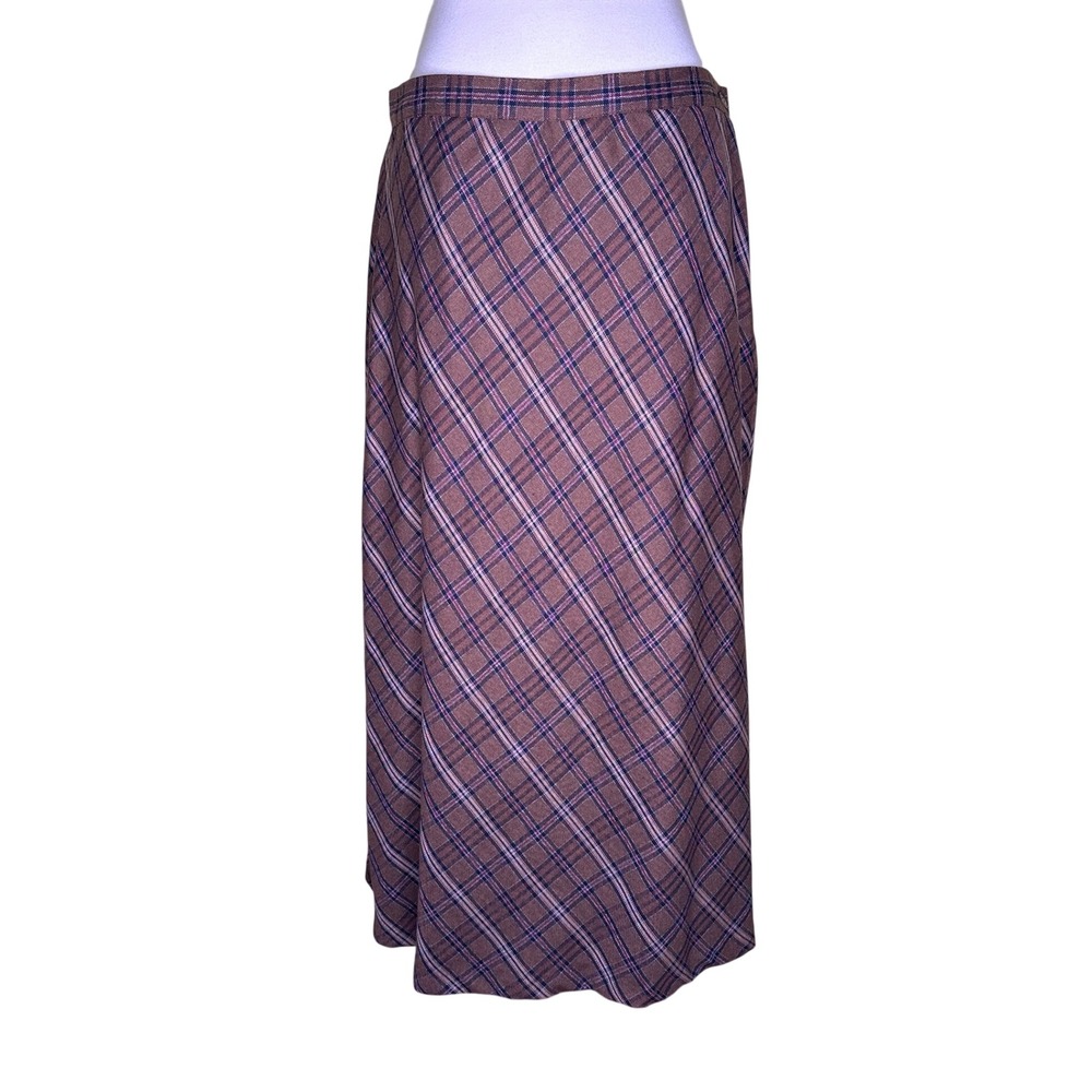 Sag Harbor Skirt Vintage 90s Brown Plaid Size 16 Side Zip Fully Lined